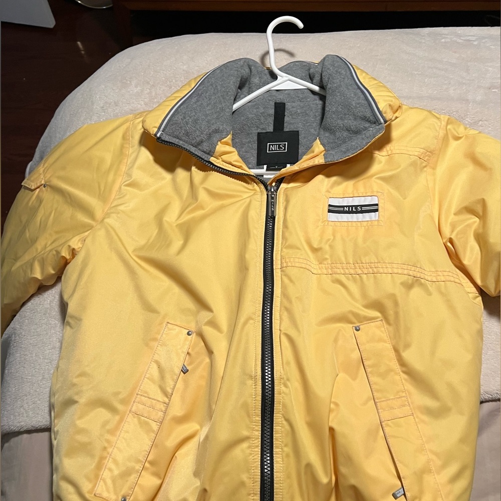 Nils winter Jacket in Yellow Grey insulated interior size 6.